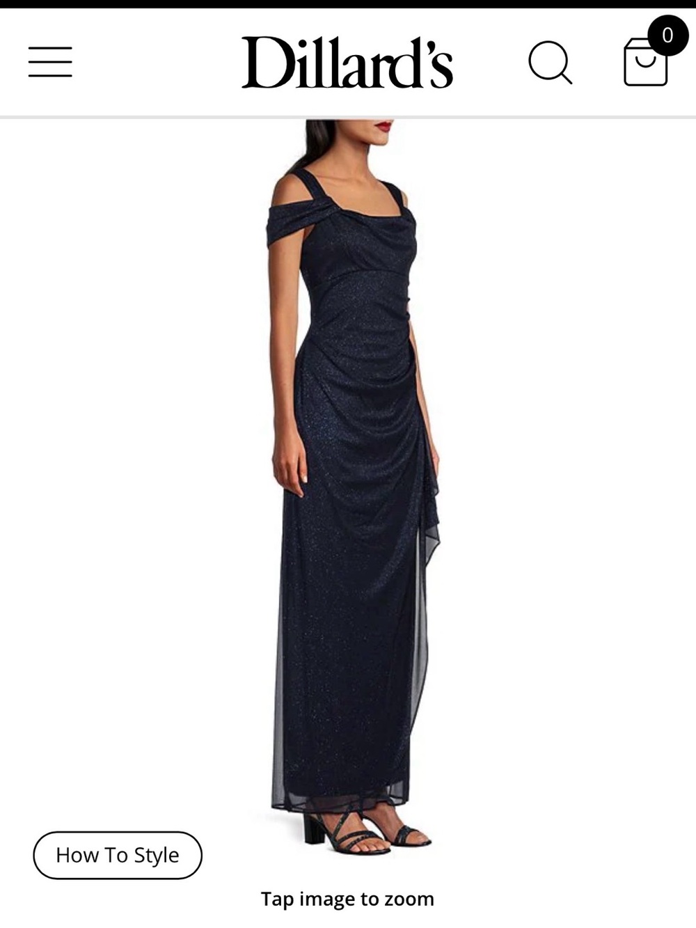 Alex Evenings Navy Sparkle Draped Maxi Dress